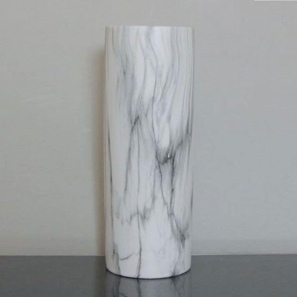 Ceramic Marble Cylinder Vase 5inx 14in, White