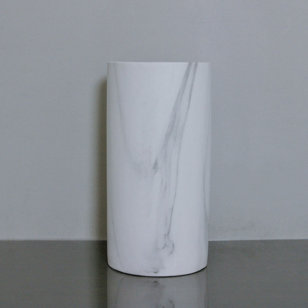 Ceramic Marble Cylinder Vase 5in x 10in, White