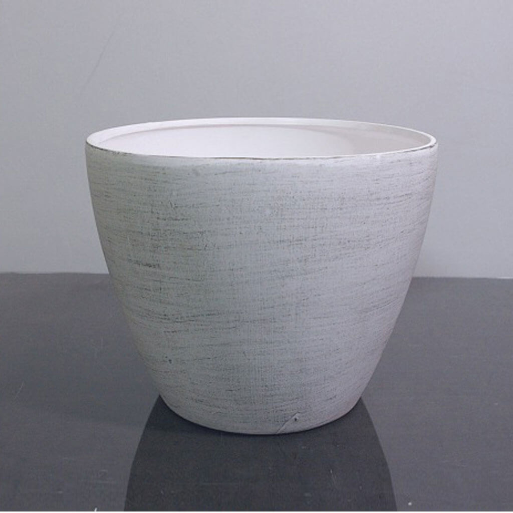 Ceramic Bowl Vase 8in x 8in, White/Grey