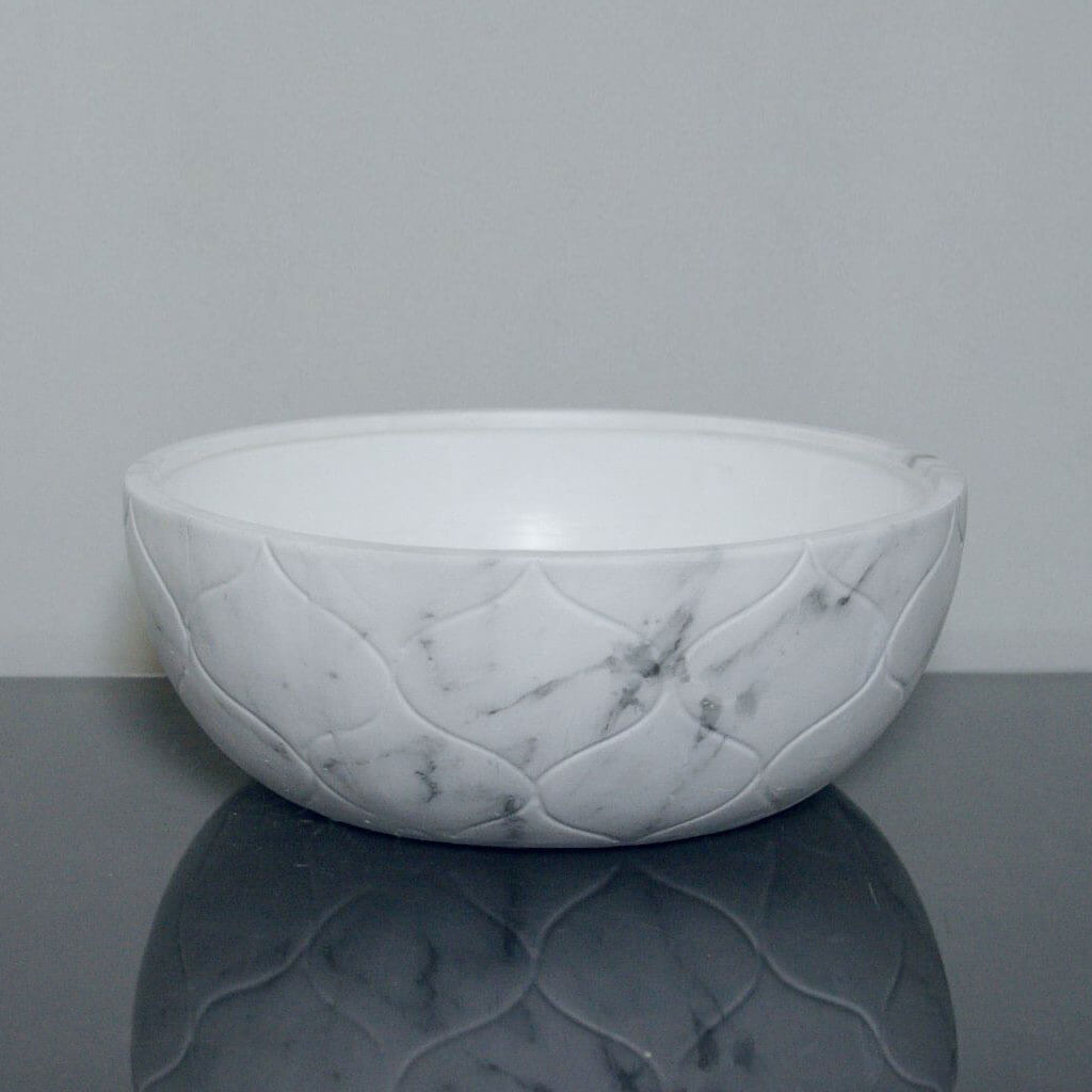 Wide Ceramic Marble Bowl Vase 10in x 3.75in, White