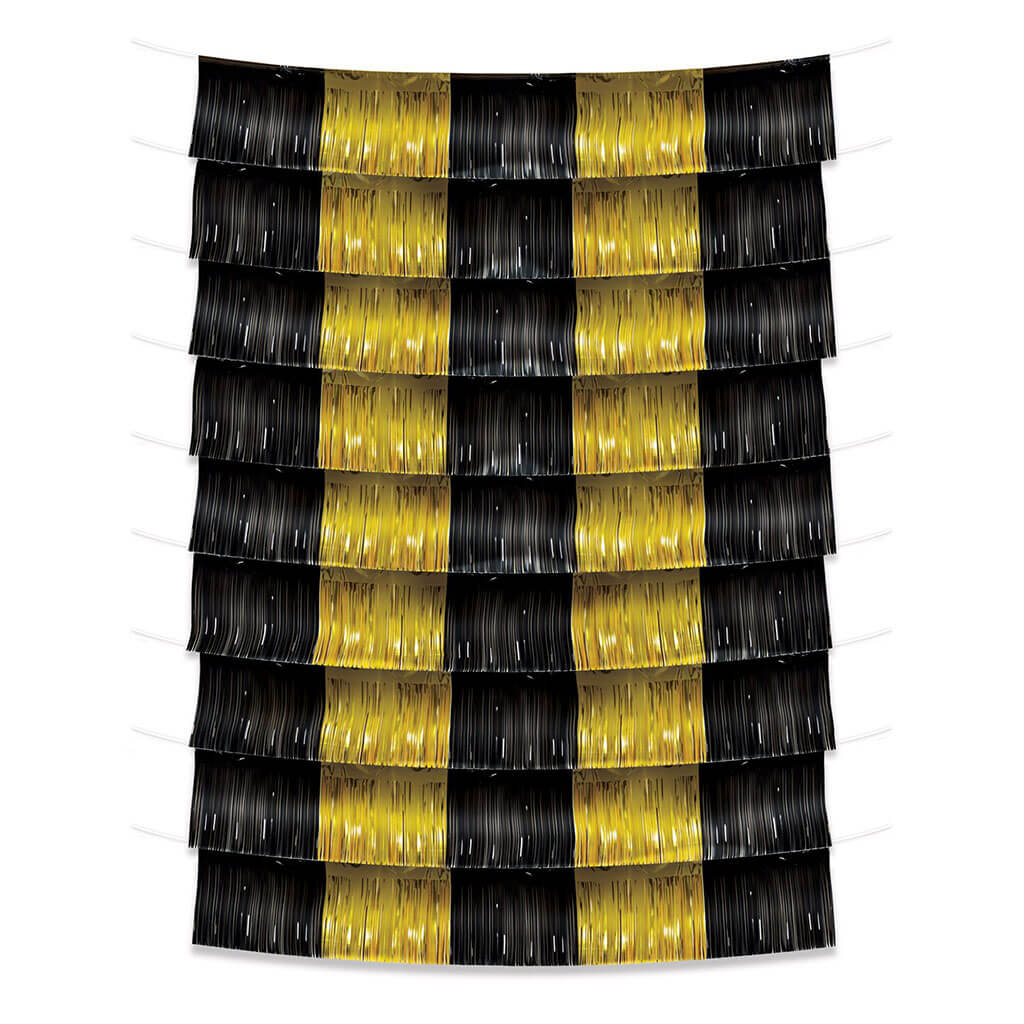 Metallic Fringe Garland Backdrop Black and Gold