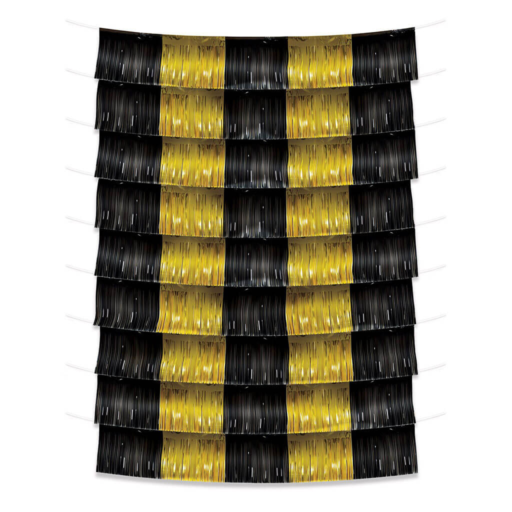 Metallic Fringe Garland Backdrop Black and Gold