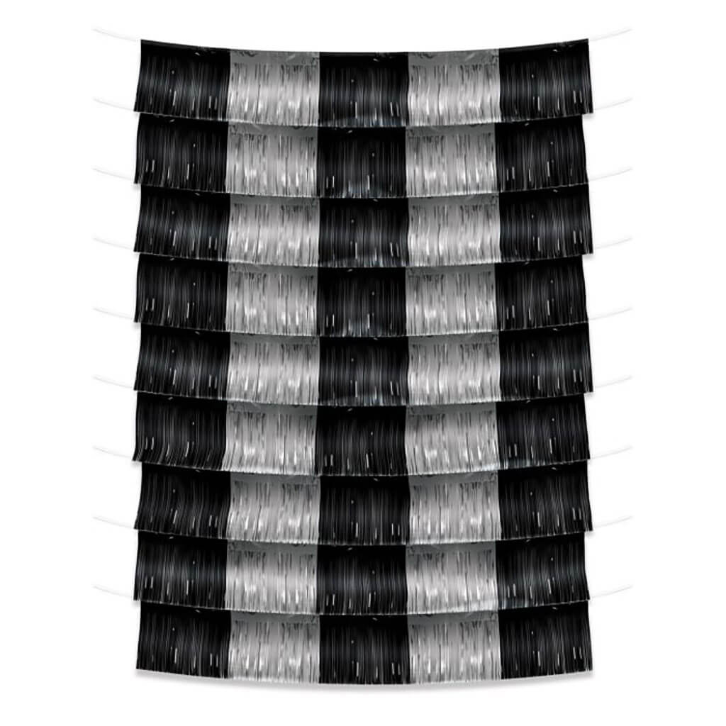 Metallic Fringe Garland Backdrop Black and Silver