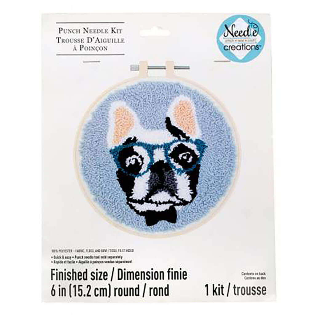 Fabric Editions Punch Needle Kit 6in Round, Bulldog