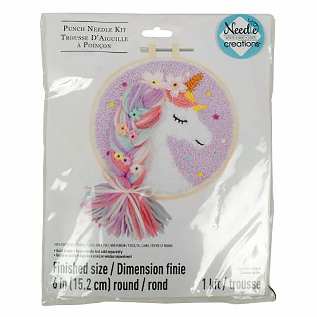 Fabric Editions Punch Needle Kit 6in Round, Unicorn