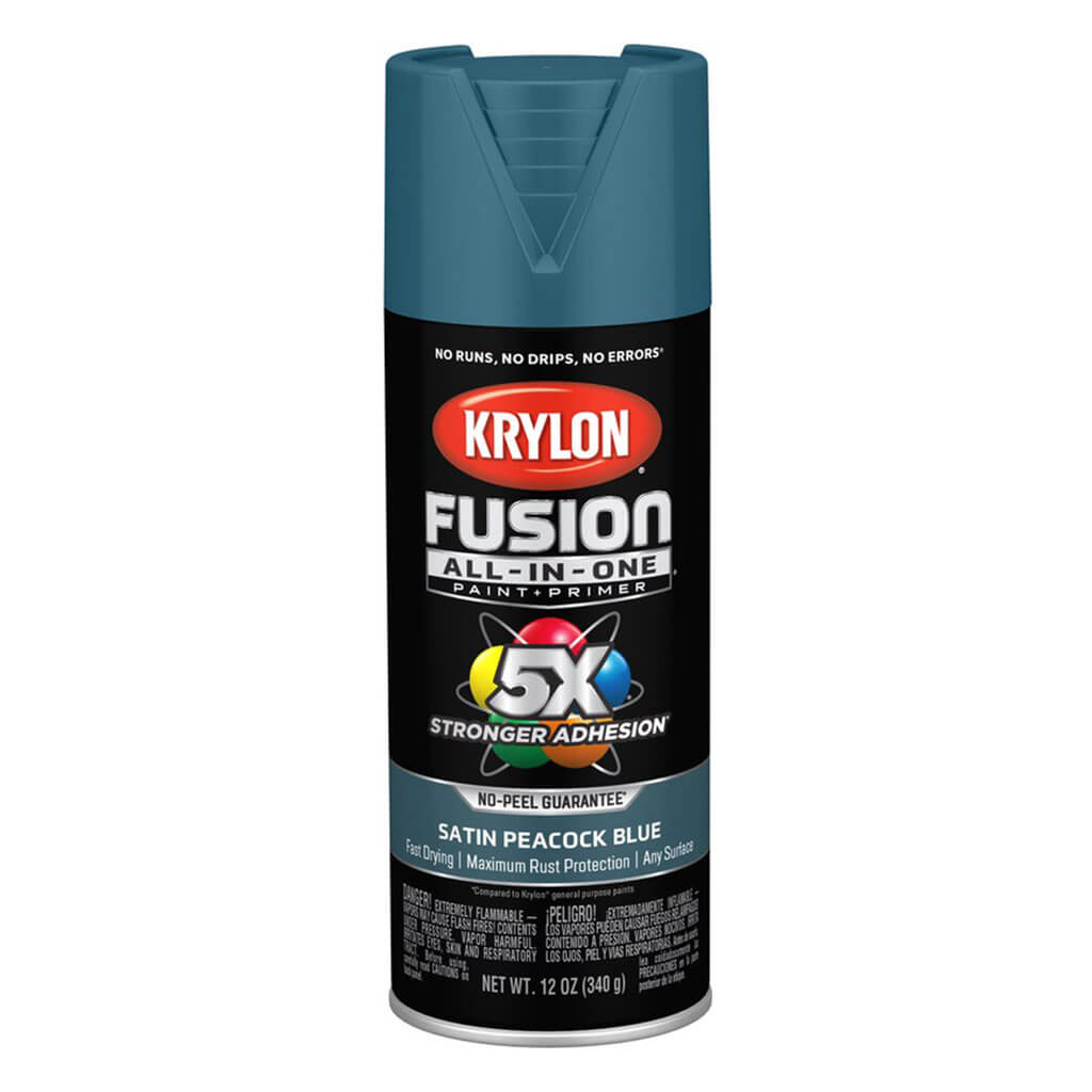 KRYLON Fusion All-in-one Spray Paint + Primer, Satin Peacock Blue, 12oz