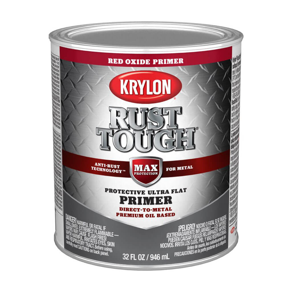 Krylon Rust Tough Primer, Ultra Flat, Red Oxide/Rusty Metal, 1qt