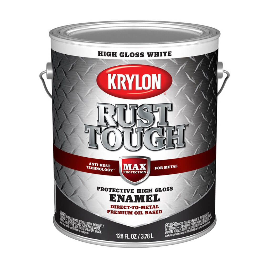 Krylon Rust Tough Enamel Paint Gloss Sheen White, 1gal