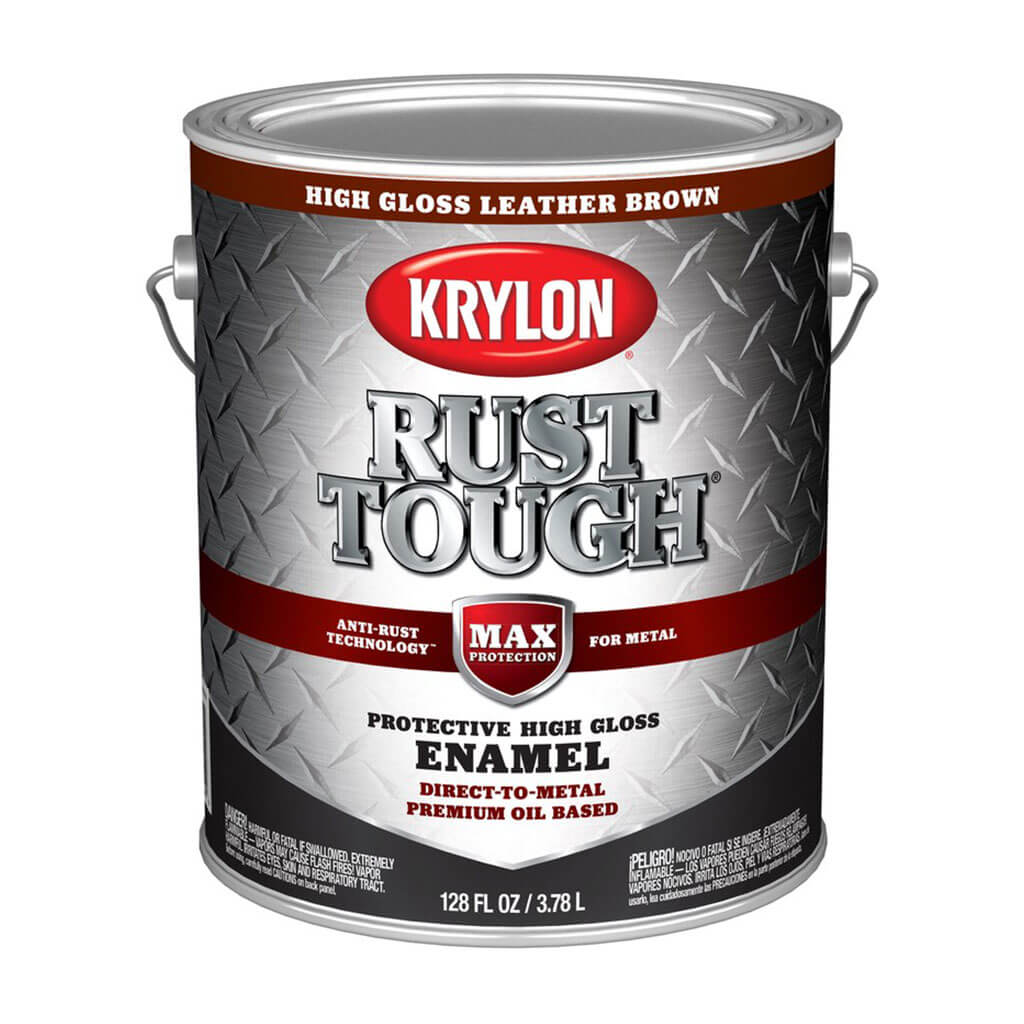 Krylon Rust Tough Enamel Paint Gloss Sheen Leather Brown, 1gal