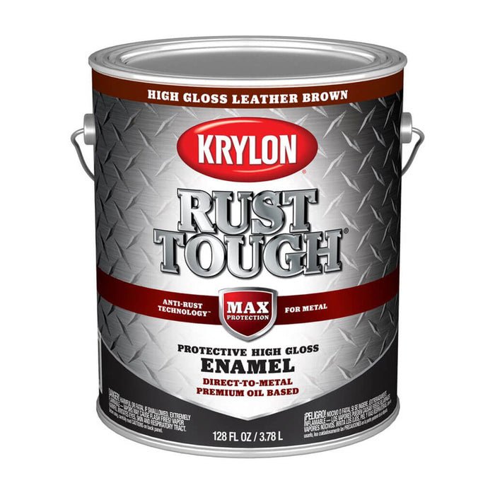 Krylon Rust Tough Enamel Paint Gloss Sheen Leather Brown, 1gal