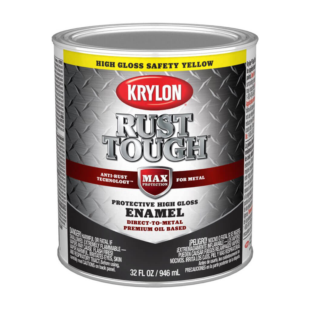 Krylon Rust Tough Rust Preventative Paint Gloss Safety Yellow/Sun, 1qt