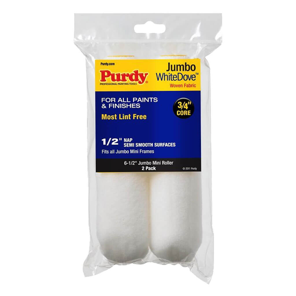 White Dove Jumbo Mini Paint Roller Cover, 6.5in x 0.5in, 2pk