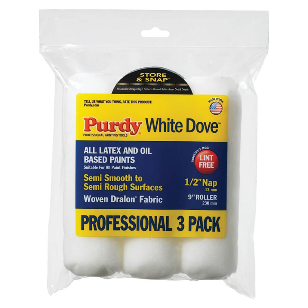 Purdy White Dove Paint Roller Cover, 0.5in x 9in, Dralon Fabric Cover