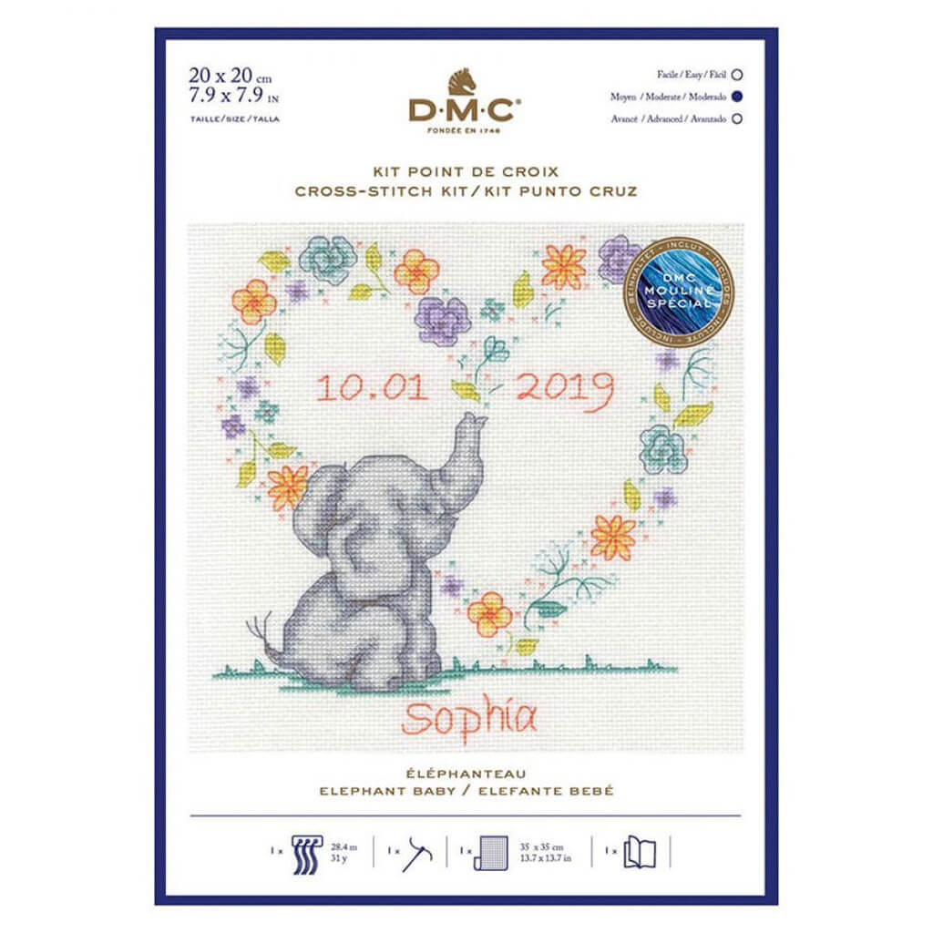 Counted Cross Stitch Kit Elephant Baby,13.7in x 13.7in