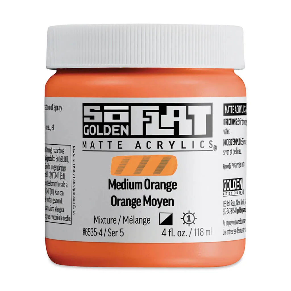 Golden SoFlat Matte Acrylic Paint 4oz Medium Orange S5