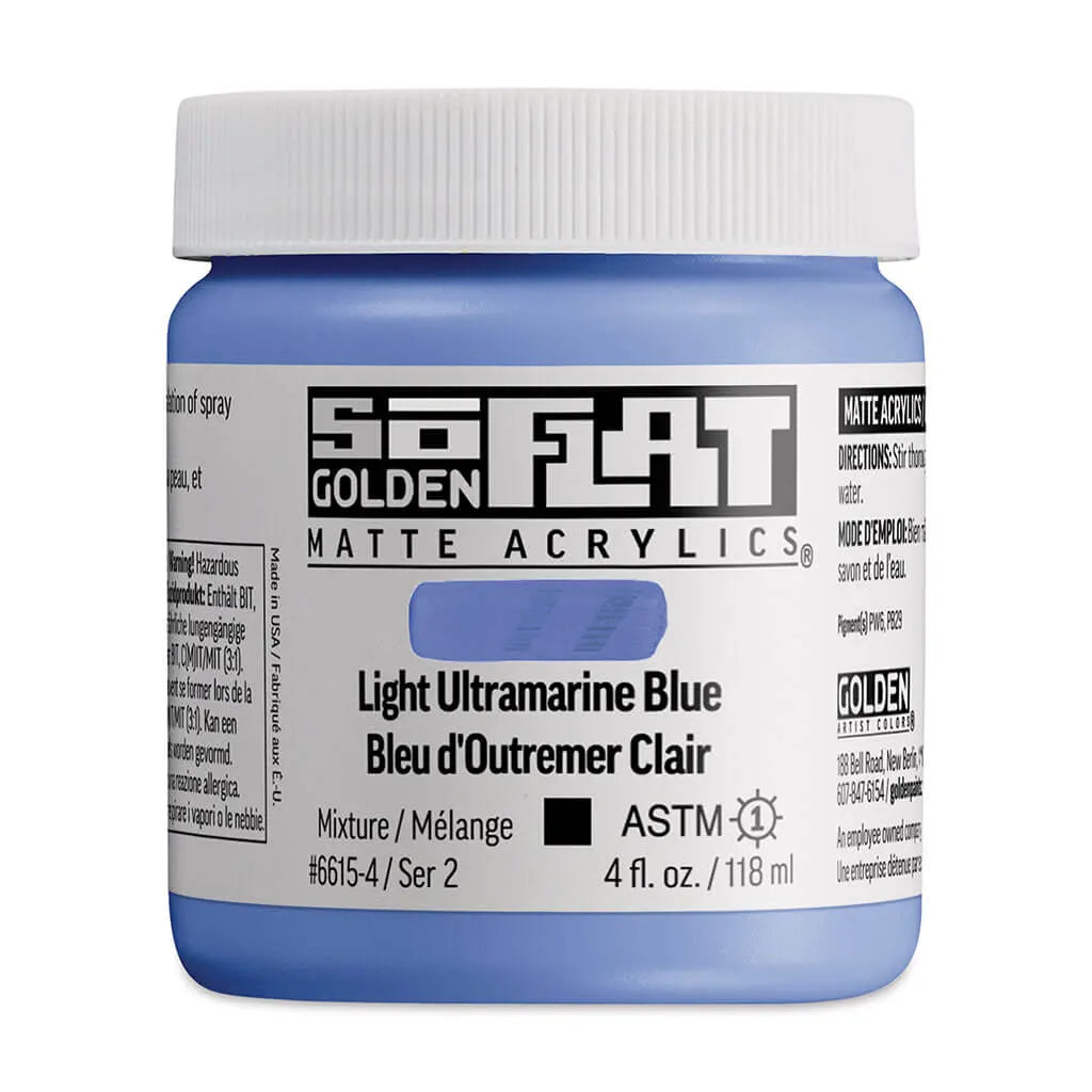 Golden SoFlat Matte Acrylic Paint 4oz Light Ultramarine Blue S2