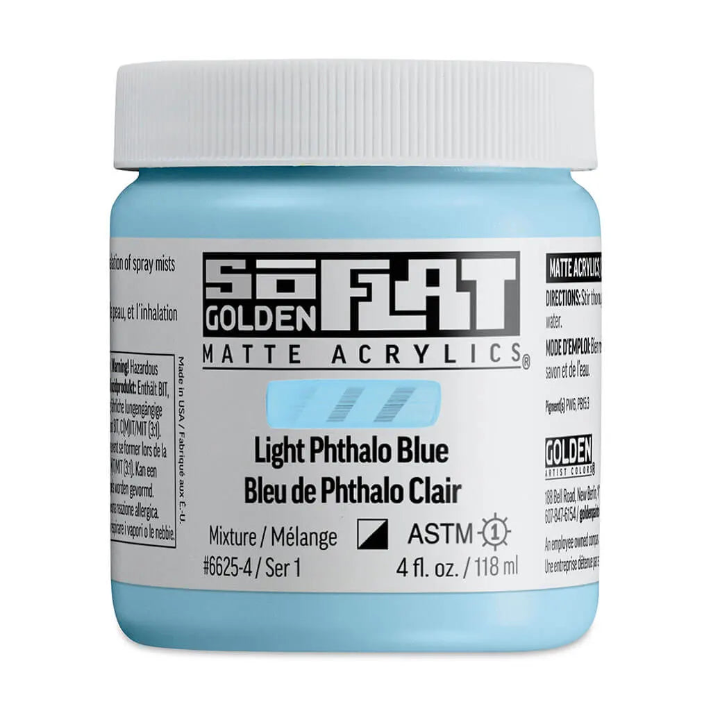 Golden SoFlat Matte Acrylic Paint 4oz Light Phthalo Blue S1