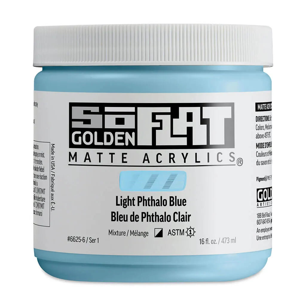 Golden SoFlat Matte Acrylic Paint 16oz Light Phthalo Blue S1