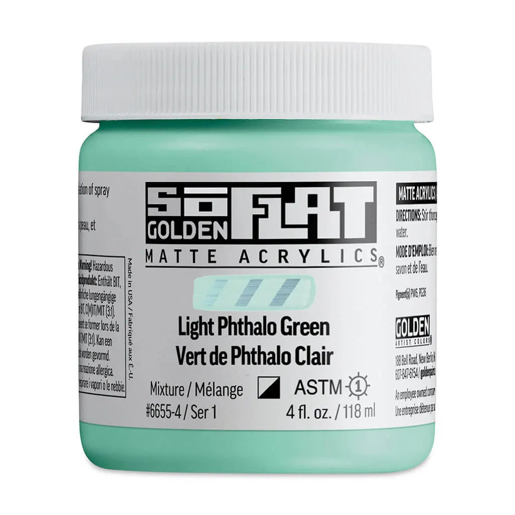 Golden SoFlat Matte Acrylic Paint 4oz Light Phthalo Green S1