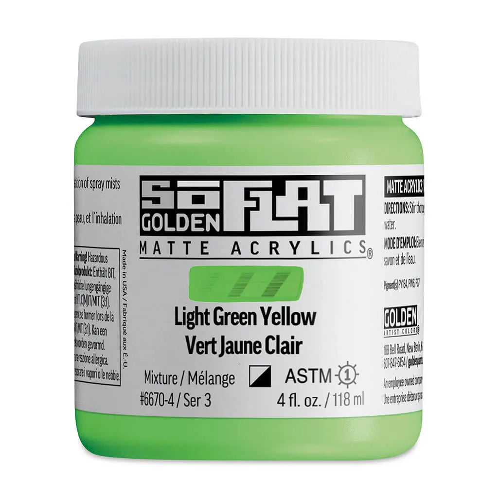 Golden SoFlat Matte Acrylic Paint 4oz Light Green Yellow S3