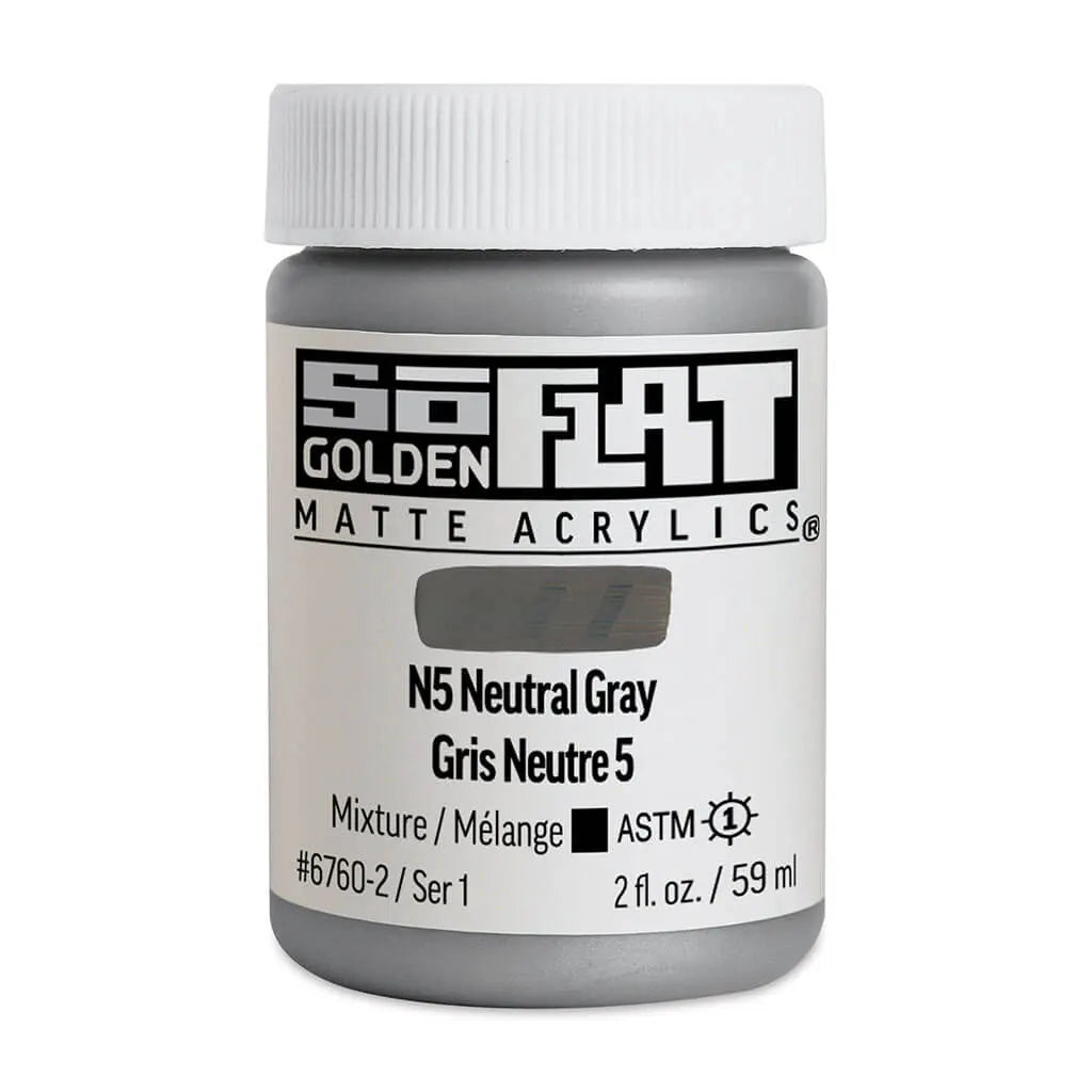 Golden SoFlat Matte Acrylic Paint 2oz N5 Neutral Gray S1