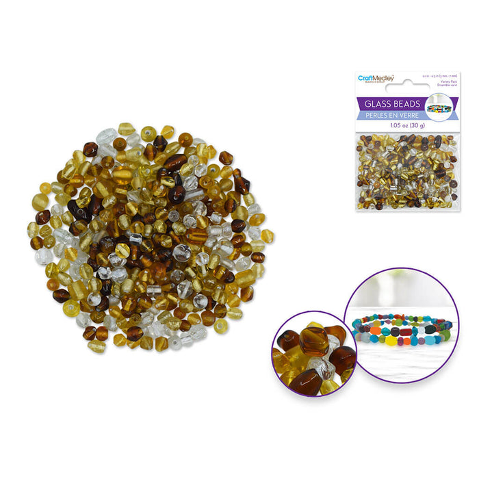 Glass Beads 3mm-7mm Mix-Pack 30gms, Metallique