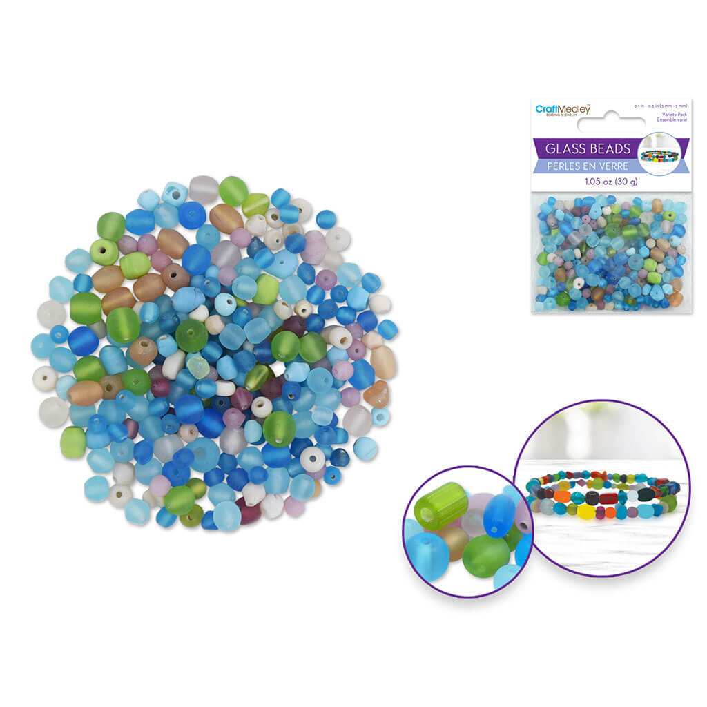 Glass Beads 3mm-7mm Mix-Pack 30gms, Candy Frost