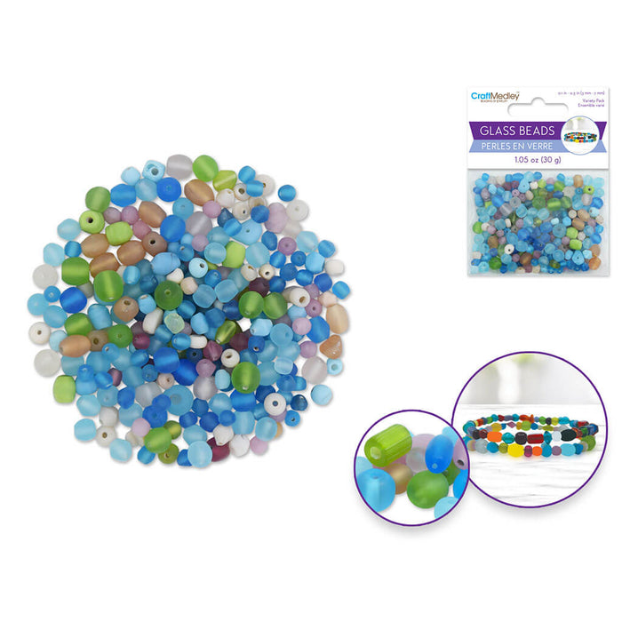 Glass Beads 3mm-7mm Mix-Pack 30gms, Candy Frost
