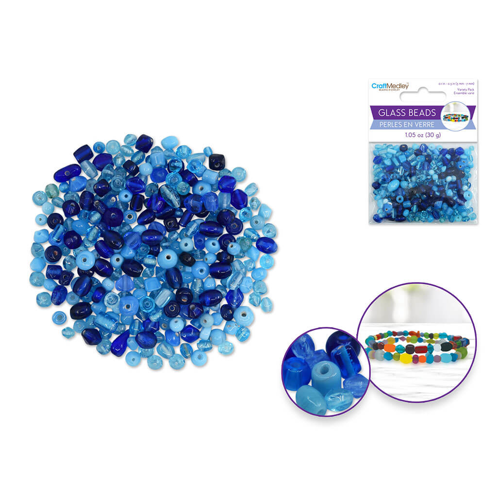 Glass Beads 3mm-7mm Mix-Pack 30gms, Sky