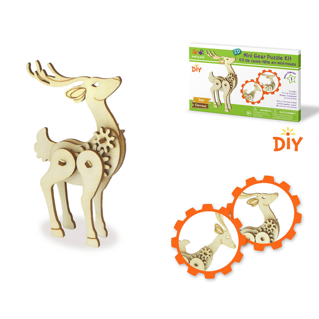 3D Mini Mechanical Gear Wood Puzzle, Deer