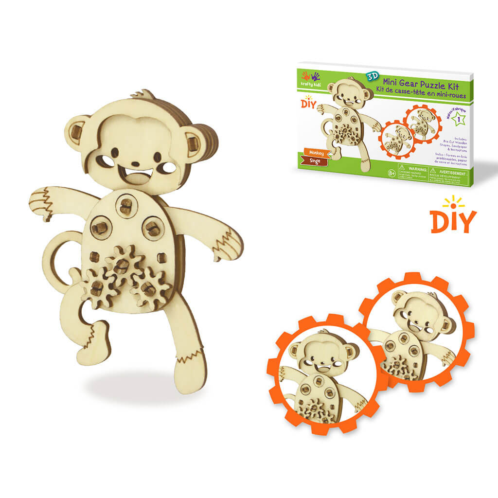 3D Mini Mechanical Gear Wood Puzzle, Monkey
