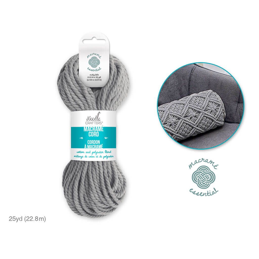 Needlecrafters Macrame Cord 4mm 25yds, Light Grey