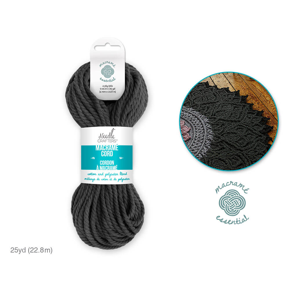 Needlecrafters Macrame Cord 4mm 25yds, Charcoal