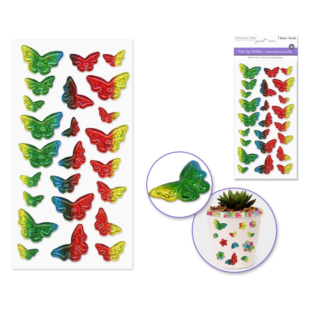 3D Pop-Up Foil Rainbow Effects 3.7in x 6.9in, Butterfly