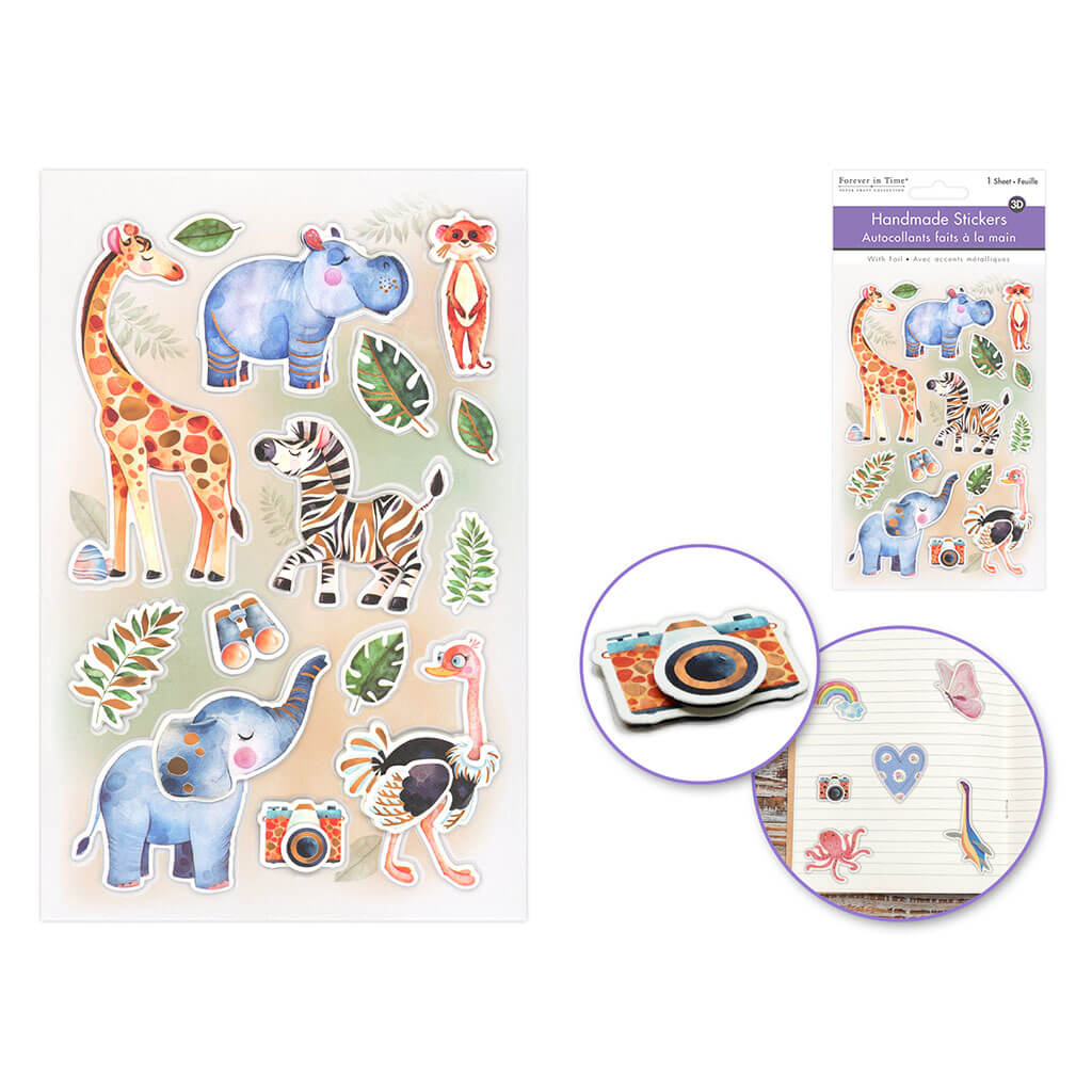 3D Paper with Glitter Sticker 4.3in x 6.7in, Safari