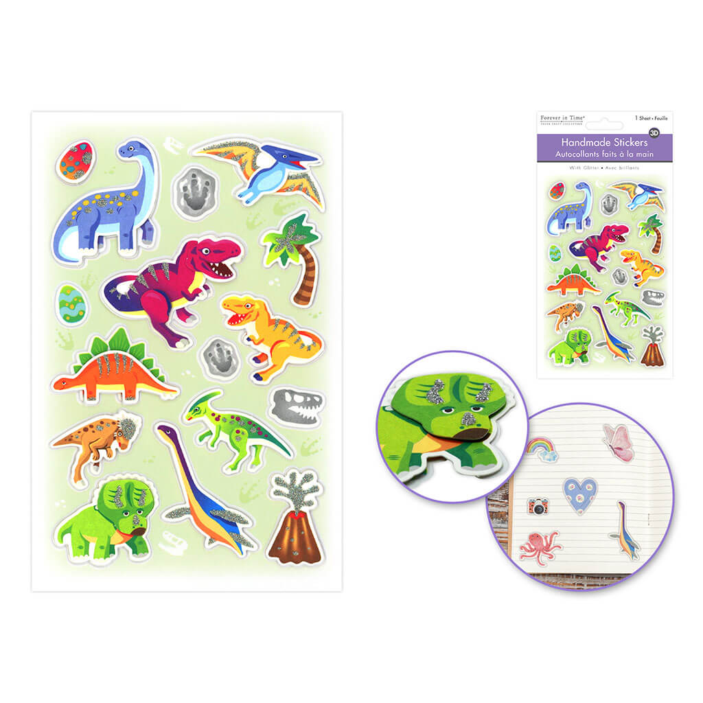 3D Paper with Glitter Sticker 4.3in x 6.7in, Dino World