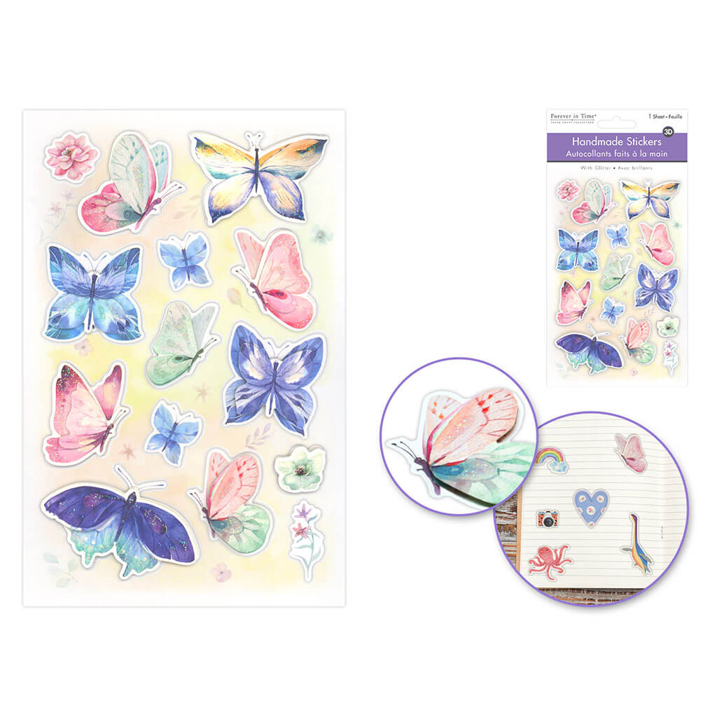 3D Paper with Glitter Sticker 4.3in x 6.7in, Butterflies