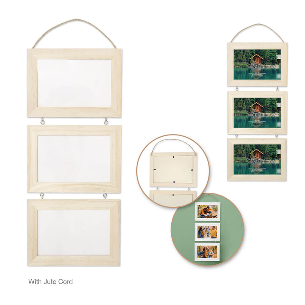 DIY 3-Slat Hanging Photo Frame with Jute, 7.13in x 5.13in