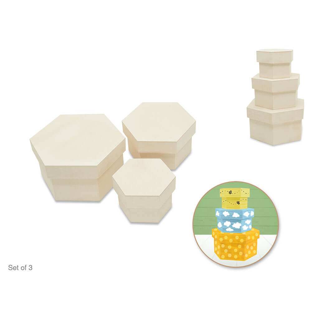 Hexagon Box Stack Set Asst 3 Set