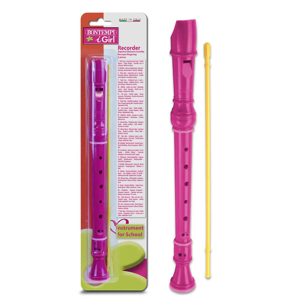 Bontempi Soprano Descant Recorder 33cm, Pink