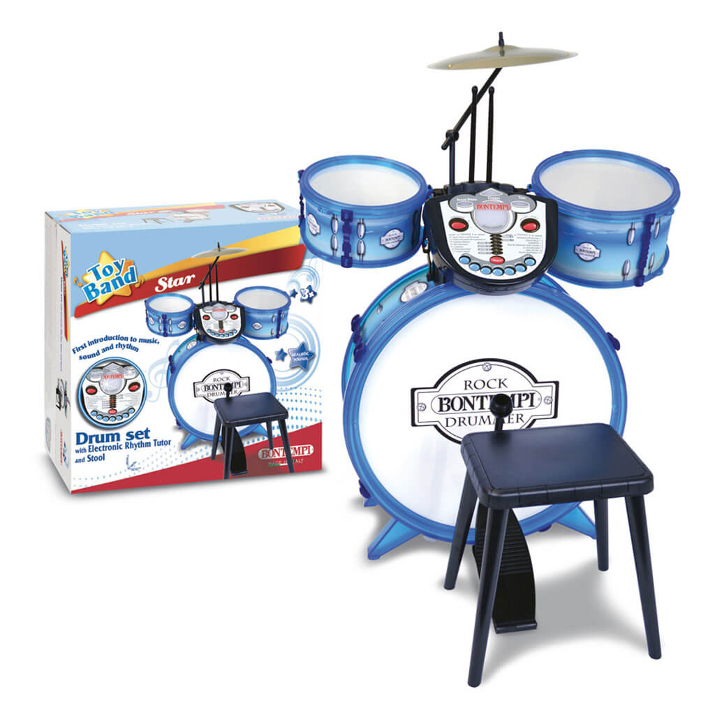 Bontempi Drum Set 4 Pcs with Stool and Electronic Rhythm Tutor