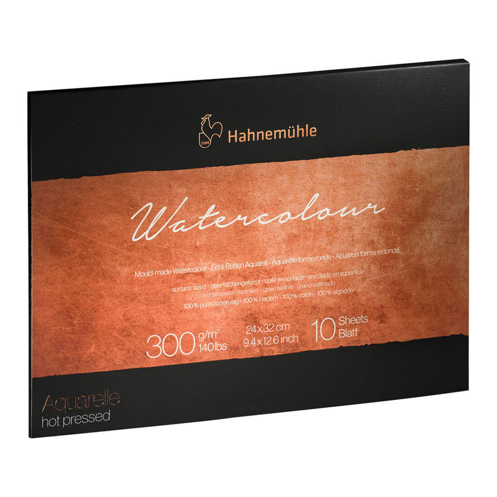 Hahnemuhle The Collection Watercolor 300gsm Hot Pressed, 24cm x 32cm, 10 Sheets