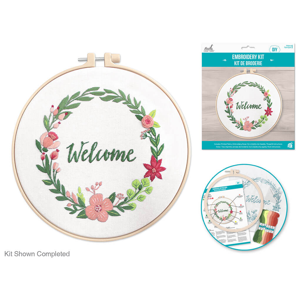 Needlecrafters Kit: DIY Embroidery Cross-Stitch Kit with Needle, Welcome