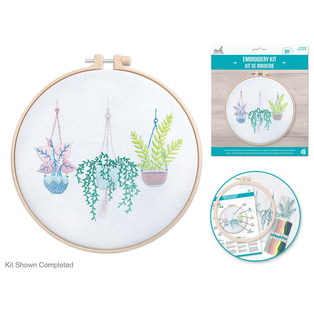 Needlecrafters Kit: DIY Embroidery Cross-Stitch Kit with Needle, Succulents