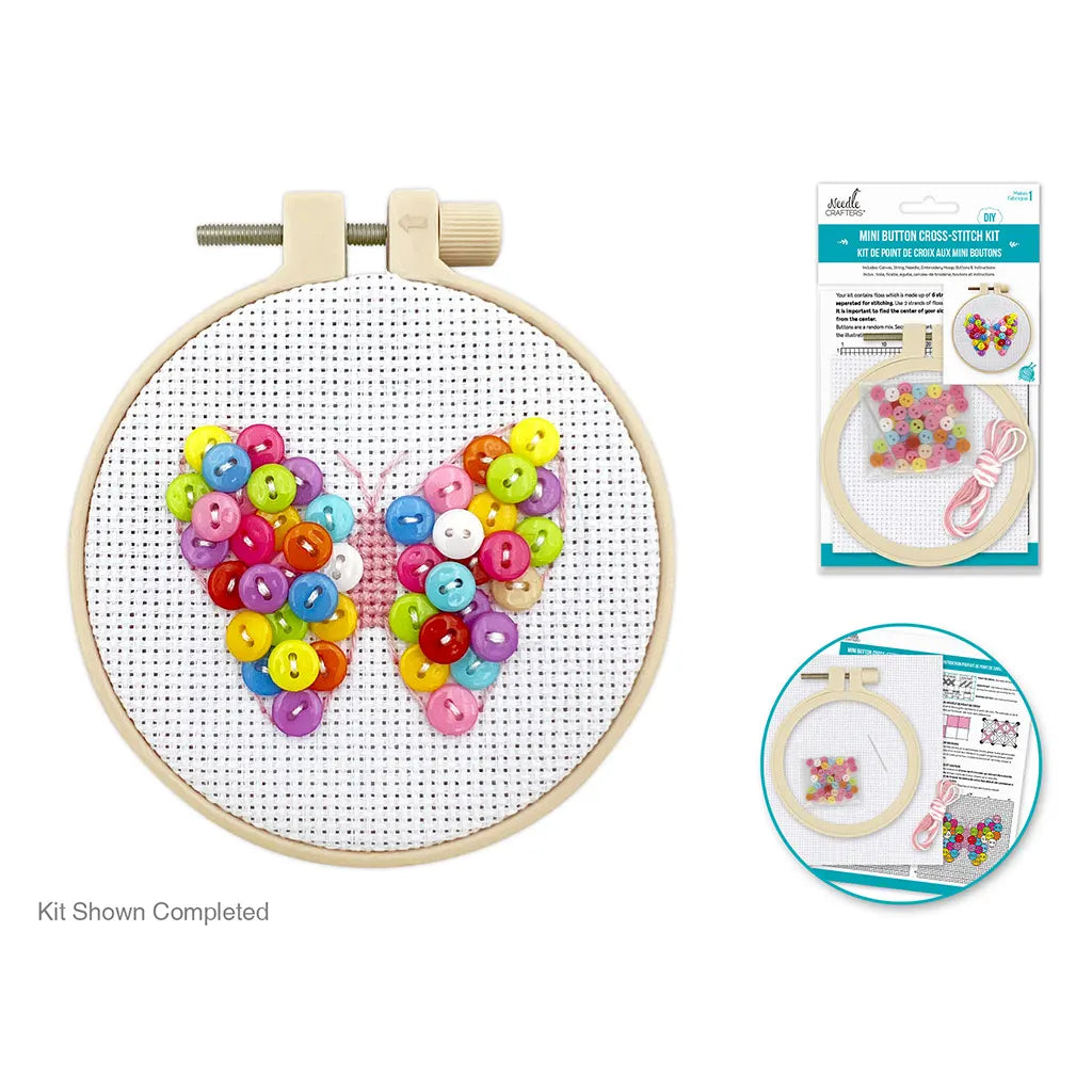 Needlecrafters Kit: DIY Mini Button Cross-Stitch Kit Butterfly