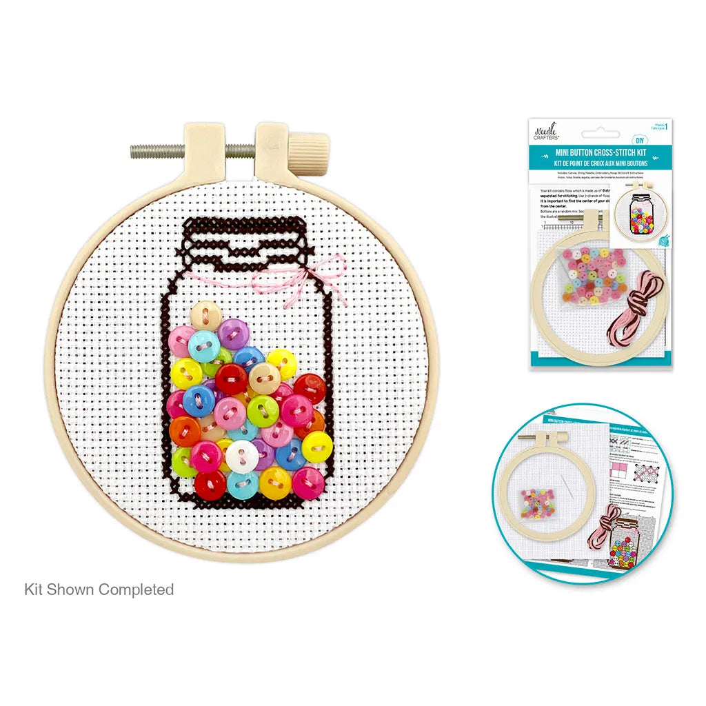 Needlecrafters Kit: DIY Mini Button Cross-Stitch Kit Mason Jar