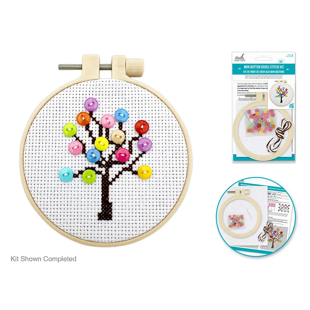 Needlecrafters Kit: DIY Mini Button Cross-Stitch Kit Tree