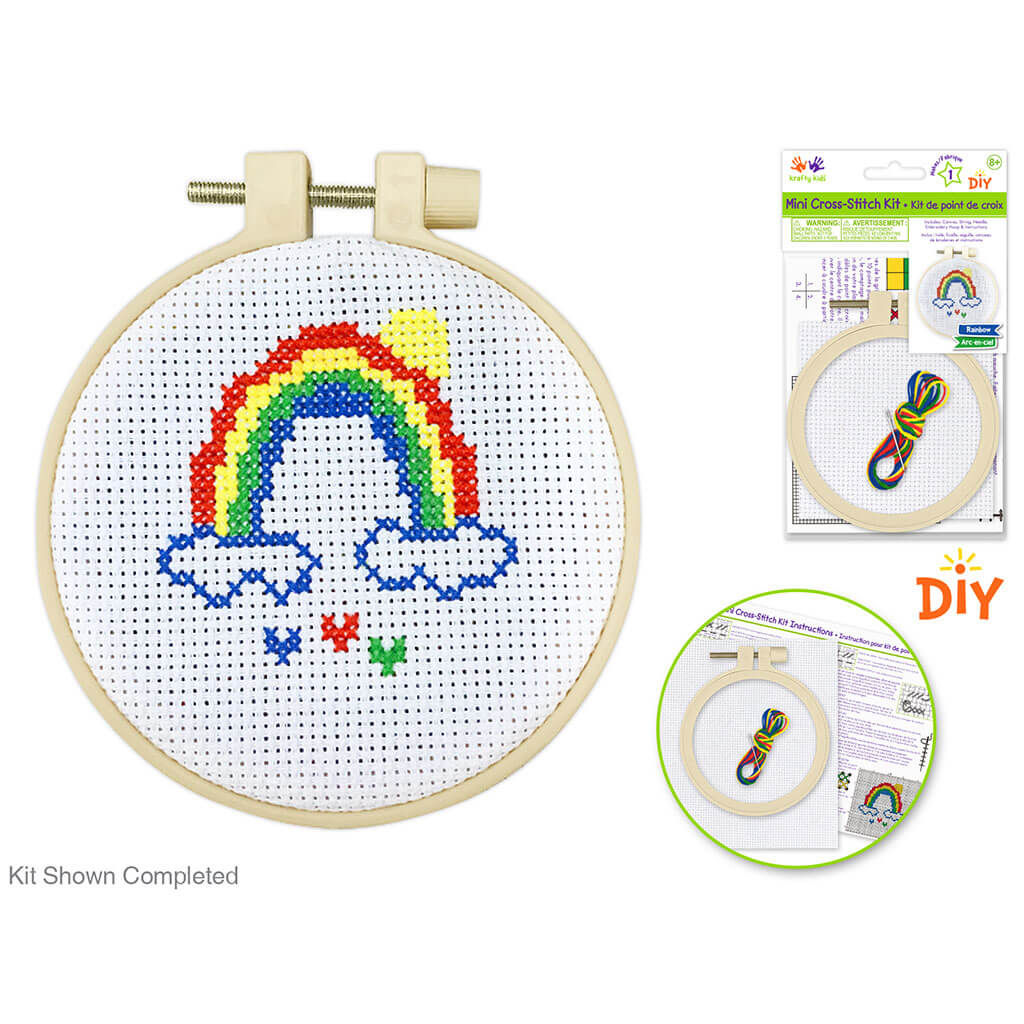 Krafty Kids Kit: DIY Mini Cross-Stitch Kit, Rainbow