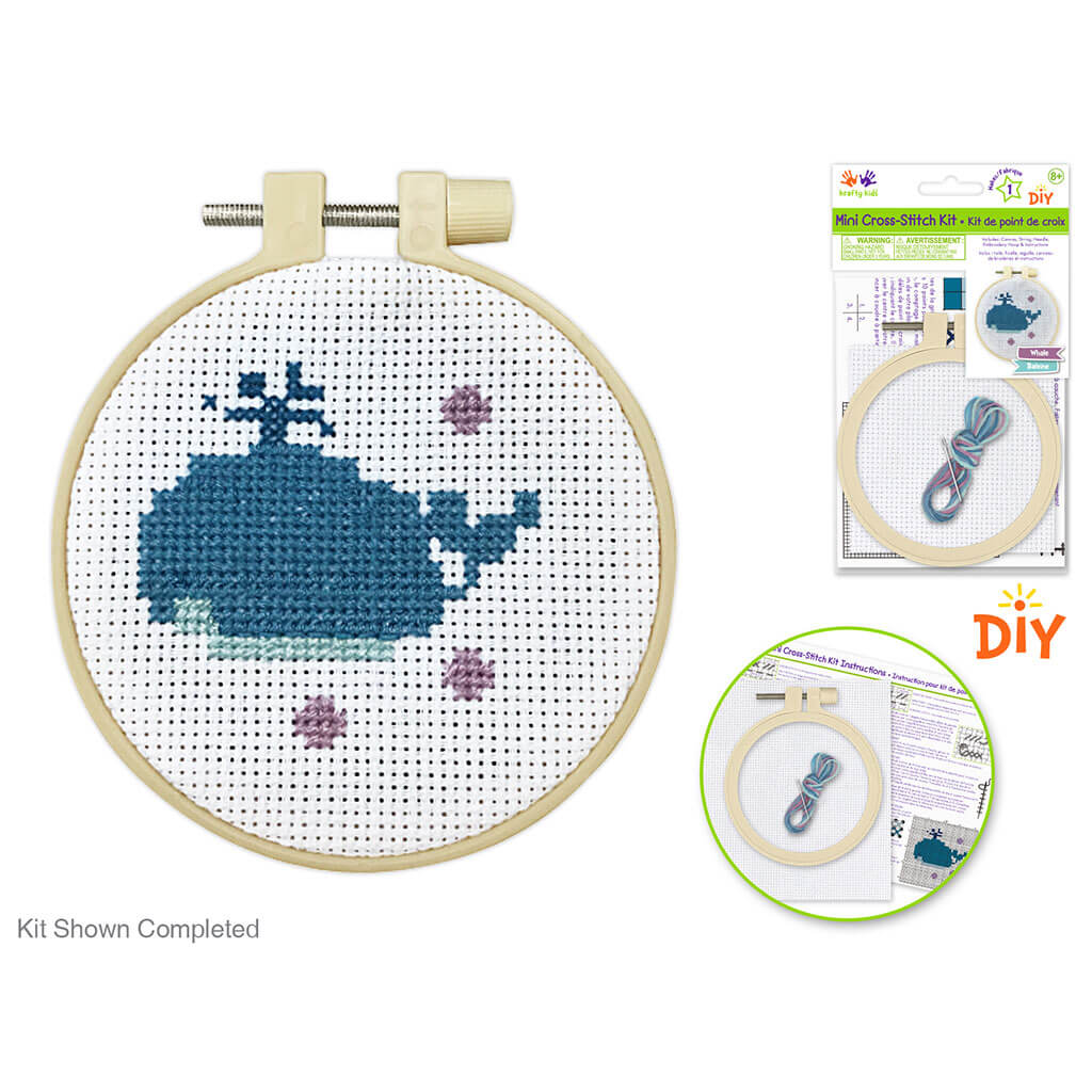 Krafty Kids Kit: DIY Mini Cross-Stitch Kit, Blue Whale