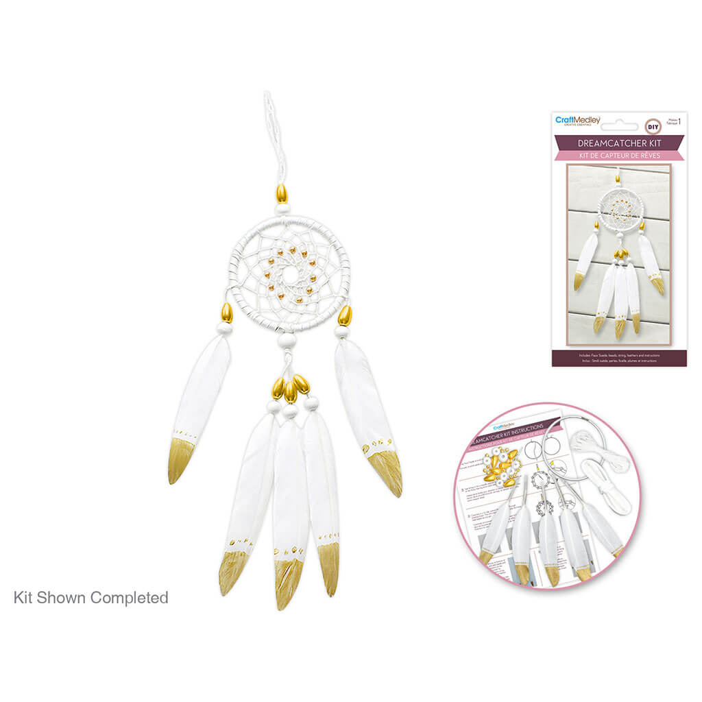 Craft Medley Kit: DIY Dream Catcher with Beads, White